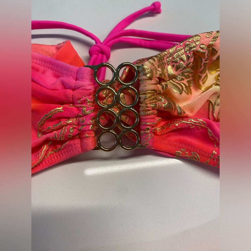 Pink and Orange Bandeau Bikini Tie Top and Bottom medium and large NWT - Picture 4 of 10